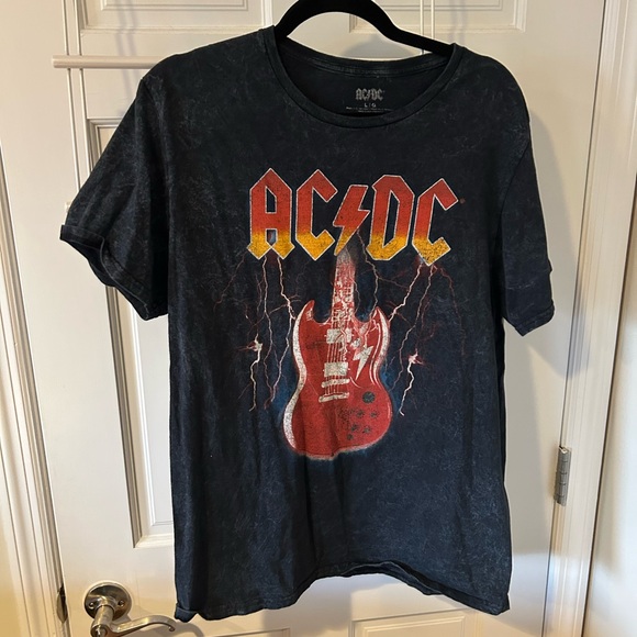 AC/DC | Tops | Acdc Washed Black Tee With Red Logo | Poshmark
